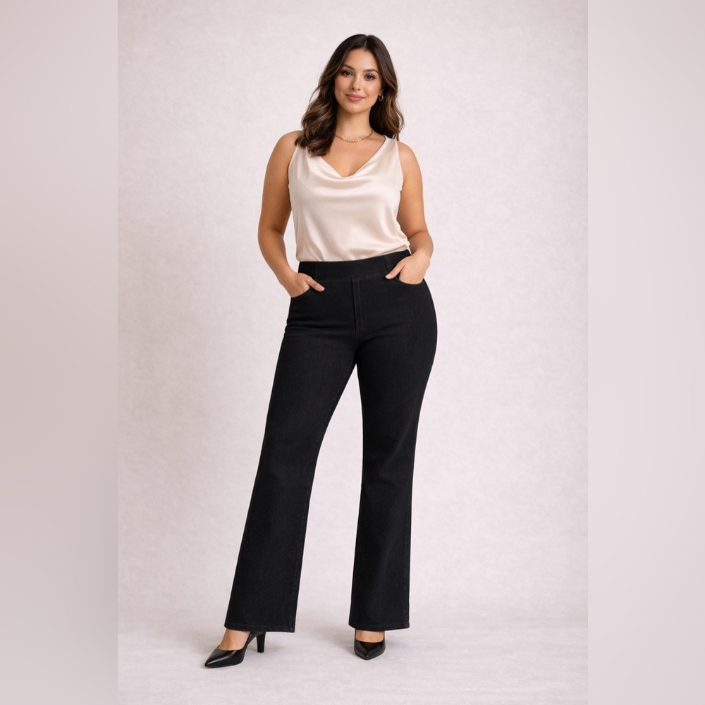 DG2 Diane Gilman Black Pull On Jeans XL High Rise Wide Leg Stretch